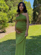 Wrap Draped Ruched Baby Shower Maternity Maxi Dress for Maternity