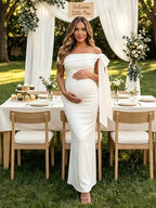 Off Shoulder Bandeau Lace-up Bodycon Maternity Baby Shower Maxi Dress for Maternity