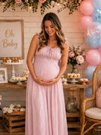 Chic Falbala Shirring A-line Baby Shower Maternity Maxi Dress for Maternity