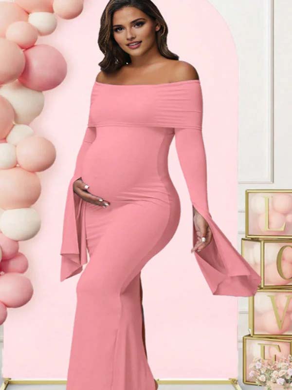 Off Shoulder Flutter Sleeve Maternity Baby Shower Maxi Dress for Maternity