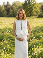 Lace Up Ruched Two Piece Maternity Photoshoot Maxi Dress for Maternity