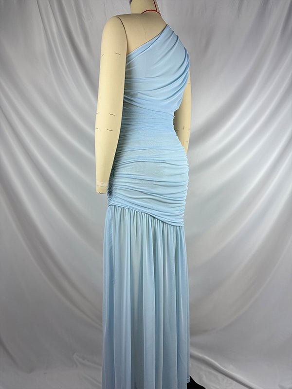 One Shoulder Mesh Ruched Mermaid Evening Gown Maternity Maxi Dress for Maternity