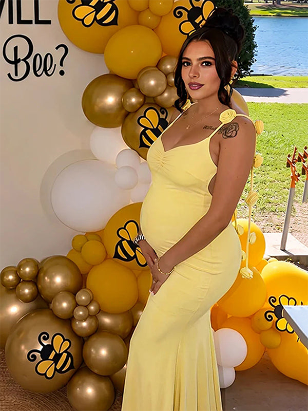 Flowers Spaghetti Straps Baby Shower Maternity Maxi Dress for Maternity