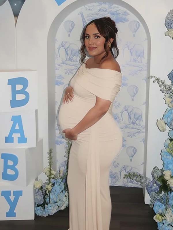 Off Shoulder Ruched Draped Bodycon Maternity Maxi Dress for Maternity