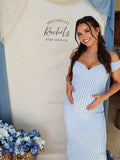 Off Shoulder Deep V Backless Lace Up Maternity Baby Shower Maxi Dress for Maternity