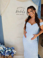 Off Shoulder Deep V Backless Lace Up Maternity Baby Shower Maxi Dress for Maternity