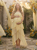 Halter Neck Ruffle Backless Falbala Lace Up Maternity Baby Shower Maxi Dress for Maternity