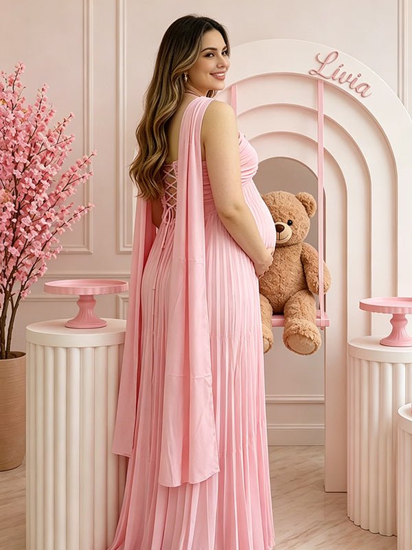 Belt Lace Up Maternity Baby Shower Maxi Dress for Maternity