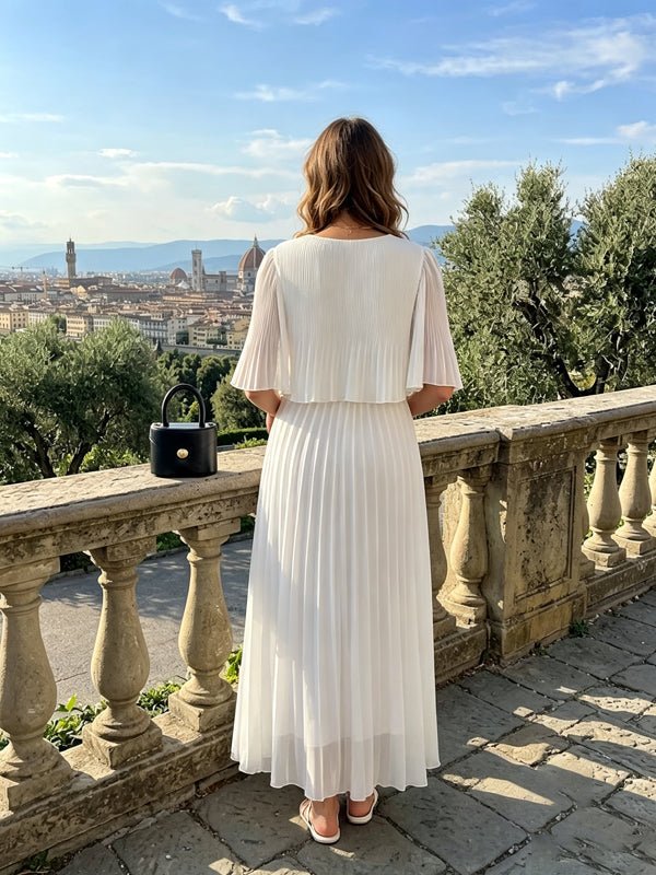 White Falbala Pleated A-line Two Piece Fashion Photoshoot Maternity Midi Dress for Maternity