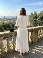 White Falbala Pleated A-line Two Piece Fashion Photoshoot Maternity Midi Dress for Maternity