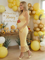 Lace Textured Bodycon Two Piece Set Sheer Maternity Maxi Dress for Maternity