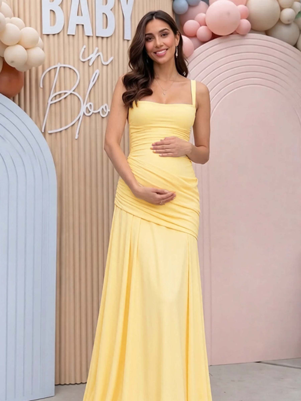 Ruched Backless Lace-up Baby Shower Maternity Maxi Dress for Maternity