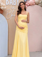 Ruched Backless Lace-up Baby Shower Maternity Maxi Dress for Maternity