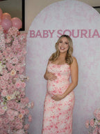 Elegant Pink Bodycon Grenadine Spaghetti Strap Ruffle Floral Baby Shower Maternity Maxi Dress for Maternity