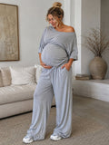 Daily Two Piece Oblique Shoulder Maternity Strapless Top Wide Leg Pant for Maternity