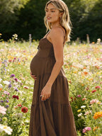 Spaghetti Strap Splicing Lace Up Open Back Maternity Photoshoot Maxi Dress for Maternity