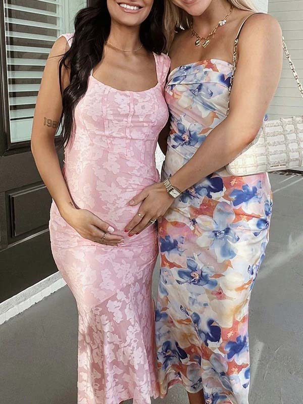 Pink Lace Ruched Corset High-low Tank Mermaid Elegant Cocktail Gown Maternity Baby Shower Maxi Dress for Maternity