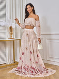 Two Piece Boho Flower Printing Off Shoulder Chiffon Crop Bandeau Photoshoot Maternity Maxi Dress for Maternity