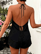 Daily Vacation Tie Back Backless Halter Neck Two Piece Maternity Tank Tops Shorts for Maternity