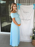 Solid Color Ruched Pleated Off Shoulder Big Swing Elegant Cocktail Party Maternity Photoshoot Baby Shower Maxi Dress for Maternity