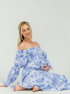Ruffle Ruched High Waist Puff Sleeve Cute Photoshoot Maternity Maxi Dress for Maternity