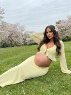 Ruffle Lace Up Two Piece Maternity Photoshoot Maxi Dress for Maternity
