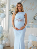 Lace Ruched Splicing Lace Up Maternity Baby Shower Maxi Dress for Maternity