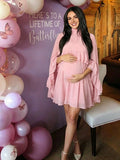 2 Piece Mesh Ruffle High Neck Cloak Suspender Skirt Back-tie Baby Shower Maternity Mini Dress for Maternity