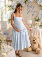 Plaid Tank A-line Elegant Maternity Baby Shower Maxi Dress for Maternity