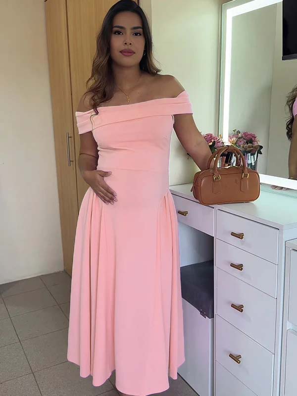 Off Shoulder Dropped Waist Voluminous Panels A-line Maternity Maxi Dress for Maternity