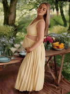 Pleated Cut Out Big Swing Elegant Maternity Maxi Dress for Maternity