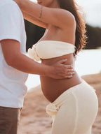 Beige Two Piece 3d Flowers Knit Backless Photoshoot Maternity Maxi Dress for Maternity