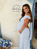 Off Shoulder Deep V Backless Lace Up Maternity Baby Shower Maxi Dress for Maternity