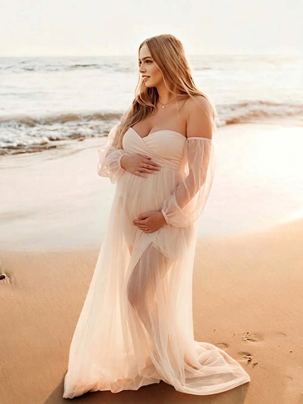 Grenadine Elegant Vacation Bohemian Off Shoulder Photoshoot Maternity Maxi Dress for Maternity