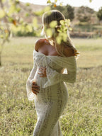White Off Shoulder Lace Bandeau Tie Front Mermaid Bandage Going Out Photoshoot Maternity Maxi Dress for Maternity