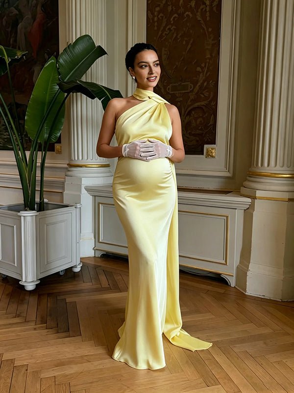 Wrap Halter Neck Backless Bodycon Elegant Maternity Photoshoot Maxi Dress for Maternity