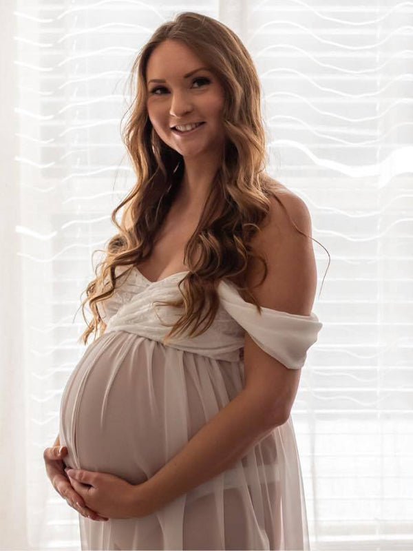 Off-shoulder Grenadine Cross Chest Maternity Dresses For Photoshoot Maxi Dress for Maternity