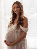 Off-shoulder Grenadine Cross Chest Maternity Dresses For Photoshoot Maxi Dress for Maternity