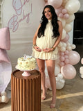 Lace-up Peplum Backless Halter Neck Chiffon Pink Blue Baby Shower Photoshoot Maternity Mini Dress for Maternity