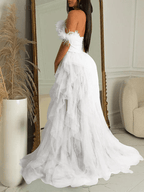 Bandeau Off Shoulder Feather Tulle Tutu Grenadine Photoshoot Maternity Maxi Dress for Maternity