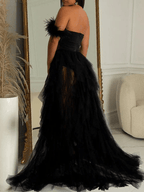 Bandeau Off Shoulder Feather Tulle Tutu Grenadine Photoshoot Maternity Maxi Dress for Maternity