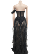Bandeau Off Shoulder Feather Tulle Tutu Grenadine Photoshoot Maternity Maxi Dress for Maternity