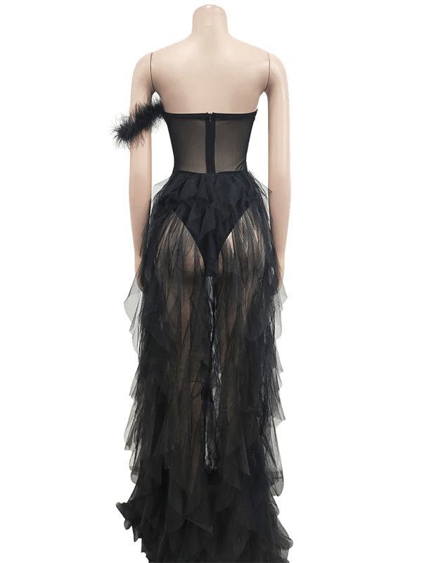 Bandeau Off Shoulder Feather Tulle Tutu Grenadine Photoshoot Maternity Maxi Dress for Maternity