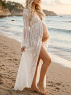 White Boho Lace Cover-up Bikini Smock Maternity Photoshoot Midi Dress for Maternity
