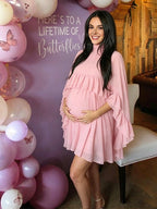 2 Piece Mesh Ruffle High Neck Cloak Suspender Skirt Back-tie Baby Shower Maternity Mini Dress for Maternity