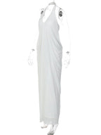 White Halter Neck Open Back Draped Hem Maternity Photoshoot Maxi Dress for Maternity