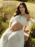 Solid Color Bohemian Off Shoulder Backless Ruffle 2 Piece Set Photoshoot Maternity Maxi Dress for Maternity