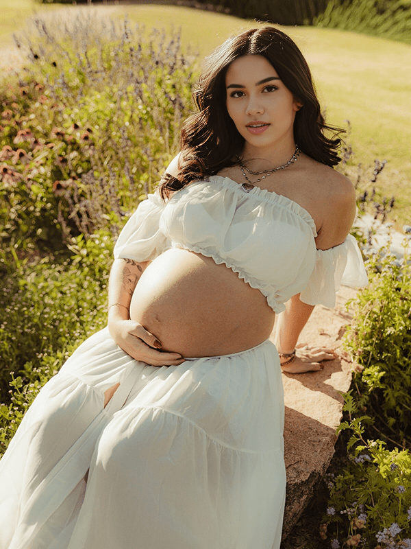 Solid Color Bohemian Off Shoulder Backless Ruffle 2 Piece Set Photoshoot Maternity Maxi Dress for Maternity