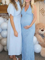 Lace Ruffle Hem Back Slit Backless Bodycon Maternity Maxi Dress for Maternity