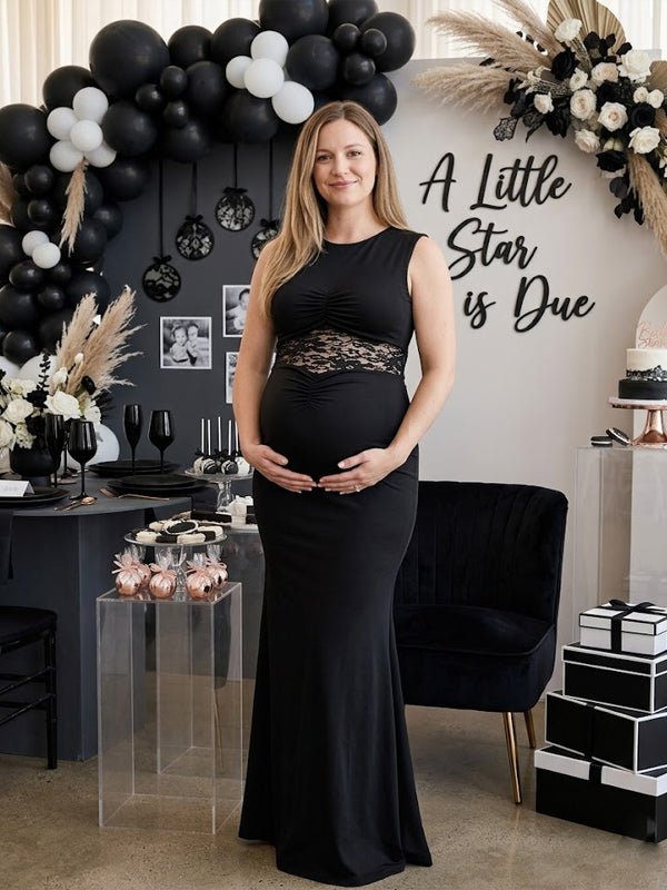 Lace Ruched Splicing Lace Up Maternity Baby Shower Maxi Dress for Maternity